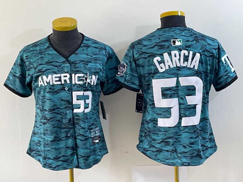 Womens Texas Rangers #53 Adolis Garcia Number Teal 2023 All Star Stitched Baseball Jersey->mlb womens jerseys->MLB Jersey